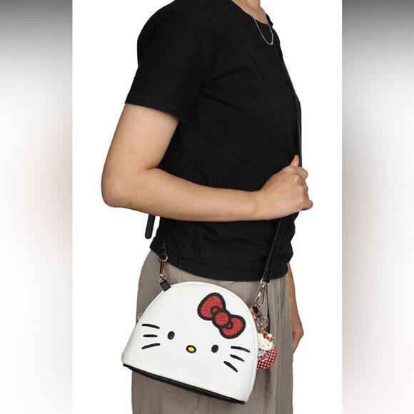 Sanrio Hello Kitty Crossbody Purse with Charms Adjustable Strap Zip White Red - Picture 8 of 15